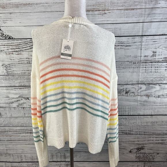 Mud Pie Barker Cardigan Sweater size Med/Large Ivory Stripes Blue Coral Yellow - Picture 9 of 10